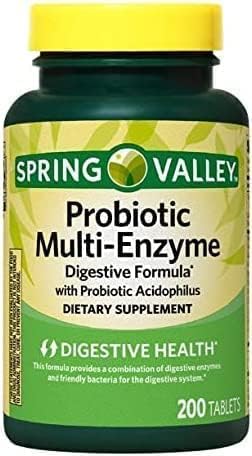 Spring Valley Probiotic Multi-Enzyme Digestive Formula Tablets 200 Count + 1 Mini Pill Container with Key Chain (Colors May Vary)