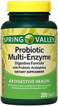 Spring Valley Probiotic Multi-Enzyme Digestive Formula Tablets 200 Count + 1 Mini Pill Container with Key Chain (Colors May Vary)