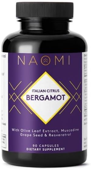 NAOMI Italian Citrus Bergamot 500mg + Resveratrol Award-Winning Cardiologist Dvlpd Supports Normal Cholesterol &amp Healthy Cellular Function 7 Key Polyphenols Resveratrol &amp Olive Leaf 90-Da