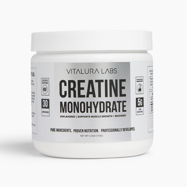 Vitalura Labs Pure Creatine Monohydrate - Unflavored Creatine Powder for Muscle Growth &amp Recovery - NSF Content Certified - 30 Servings