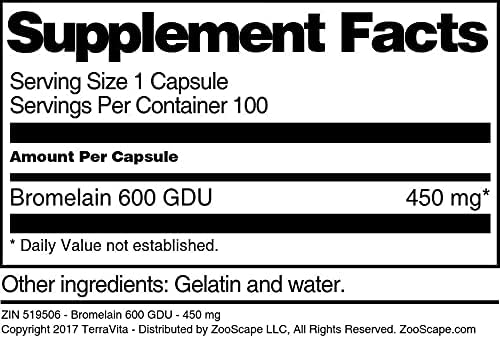 Bromelain 600 GDU - 450 mg (100 Capsules ZIN: 519506)