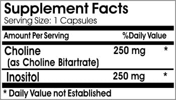 Choline 250mg Inositol 250mg // 100 Capsules // Pure // by PureControl Supplements