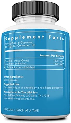 Ancestral Supplements Grass Fed Ovine (Sheep) Thymus Glandular Extract 3000mg Histamine Energy Allergy and Immune Support Supplement with Grass Fed Beef Liver Non GMO 180 Capsules (Pack of 2)