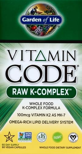 Garden of Life Vitamin K2 and K1 Vitamin Code Vegan K Complex for Bone Strength and Heart Health Omega Rich Flax Seed Oil Trace Minerals Probiotics 60 Day Supply (Pack of 2)