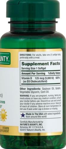 Nature's Bounty Vitamin D3 5000 IU Softgels Rapid Release Immune Support Vitamin D Supplements 150 Count (Pack of 2)