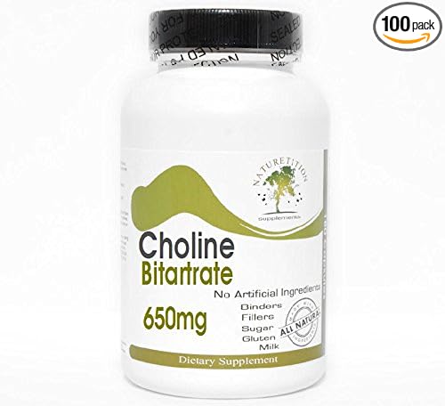 Choline Bitartrate 650mg ~ 100 Capsules - No Additives ~ Naturetition Supplements