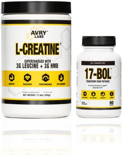 L-Creatine Powder + 17-BOL Capsules Bundle – Creatine Monohydrate with Leucine &amp HMB and Pre-Workout Support Formula – Dietary Supplements for Training &amp Muscle Support