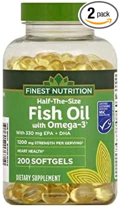 MSNOR Finest Nutrition Half-The-Size Fish Oil 1200 mg Softgels 200.0 ea x 2 Pack