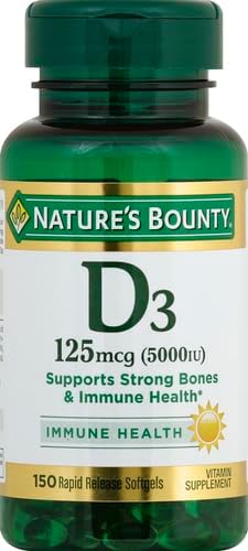 Nature's Bounty Vitamin D3 5000 IU Softgels Rapid Release Immune Support Vitamin D Supplements 150 Count (Pack of 2)