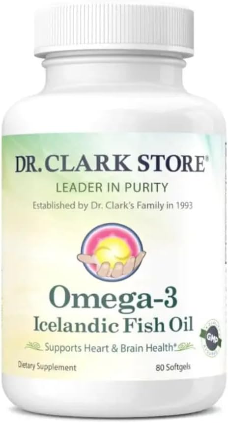 Dr Clark Store Omega-3 Icelandic Fish Oil Supplement – 1000mg 80 Softgels Supports Heart Brain &amp Joint Health
