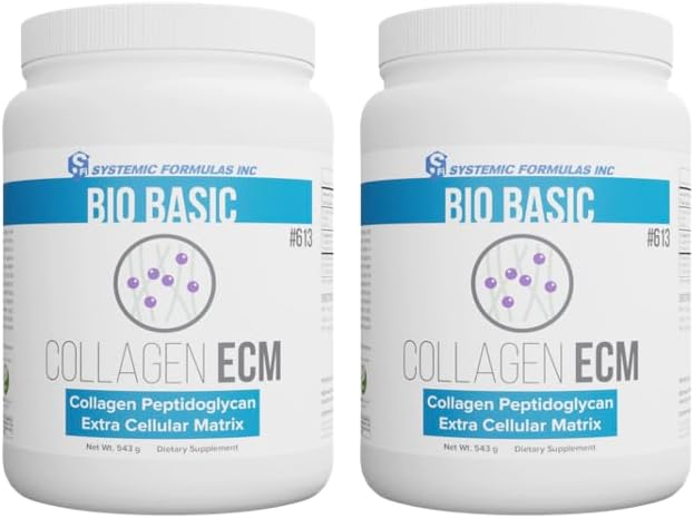 VitaBoost Systemic Formulas Collagen ECM #613 (Pack of 2) and Keychain Pill Holder Bio Basic Collagen Powder Promotes Hair Nail Skin Collagen Supplement and Pill Holder