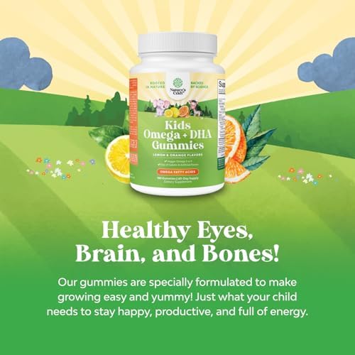 Bundle of Omega DHA Gummies for Kids - Fatty Acids Omega 3 6 9 with Vitamin C for Brain Immunity &amp Vision - Nutritional DHA for Healthy Nervous System &amp Focus Support - Vegetarian &amp Glute