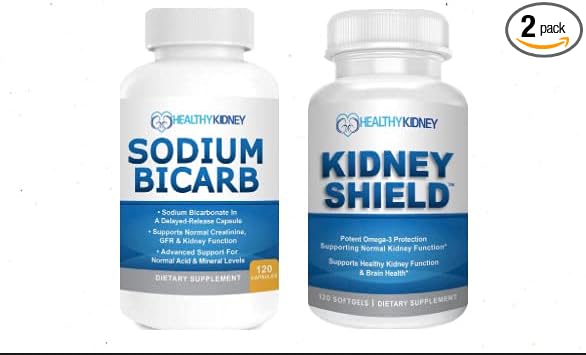 Kidney Shield Omega-3 Fish Oil &amp Sodium Bicarb 2 Pack Bundle Support Normal Kidney Function &amp Acid Levels