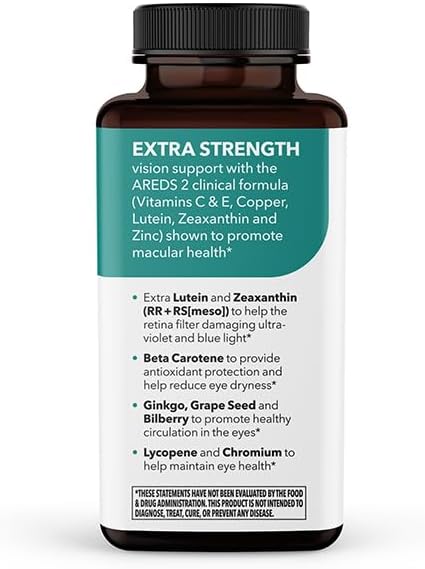 Visibili-T Extra Strength with AREDS 2 Formula - Vitamin Supplement for Eye Health &amp Vision Support - Lutein Zeaxanthin Chromium Carrot Bilberry Grape Seed Extract &amp Ginkgo Biloba - 90 Ca