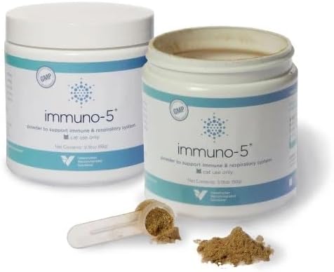 Immuno-5 Immune &amp Respiratory Support Powder for Cats from Veterinarian Recommended Solutions with L-Lysine Omega-3 &amp Egg Yolk