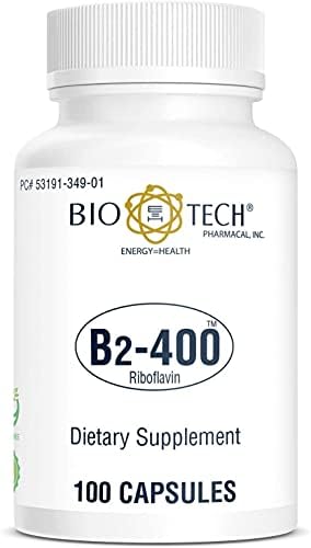 Bio-Tech Pharmacal B2-400 100 Capsules – All-Natural Supplement – Supports Clarity and Productivity – No Dairy Fish Gluten Peanut Shellfish GMOS &amp Soy – No Artificial Colors