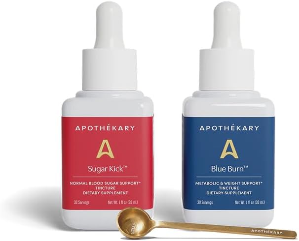 Apothékary Metabolic Duo Herbal Supplement Liquid Drops Contains Blue Burn 30 Servings and Sugar Kick 30 Servings Support Metabolism Weight Support and Healthy Blood Sugar 60 Servings