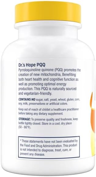 Dr's Hope Pyrroloquinoline Quinone Supplement 20 mg - Promotes Brain Heart &amp Mental Performance - For Muscle Function Energy Production &amp Longevity - Gluten Free - 30 Vegan Capsules - 1 Mont