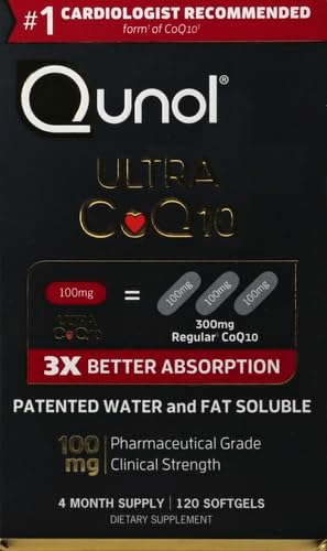 Qunol Ultra CoQ10 100mg 3x Better Absorption Patented Water and Fat Soluble Natural Supplement Form of Coenzyme Q10 Antioxidant for Heart Health 120 Count Softgels
