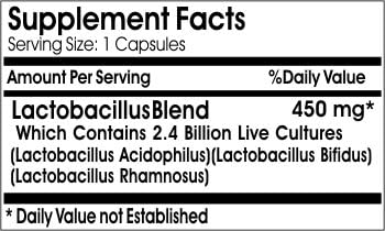 Probiotic Acidophilus 500 Million Live Active Cultures - 450mg - No Refrigeration Needed ~ 100 Capsules - No Additives ~ Naturetition Supplements