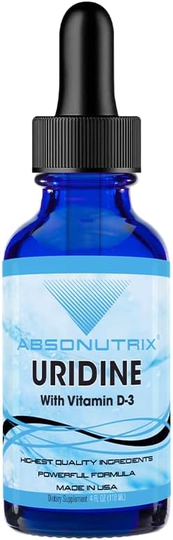 Absonutrix Uridine with Vitamin D-3 343 mg 4 FL OZ Liquid 302 Servings Made in USA Plant-Based Ingredients Gluten-Free