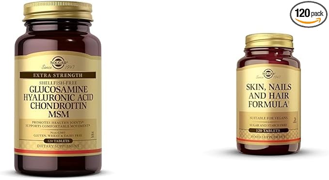 SOLGAR Glucosamine Hyaluronic Acid Chondroitin MSM 120 Tablets &amp Skin Nails &amp Hair Advanced MSM Formula 120 Tablets