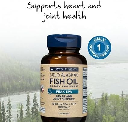 Wiley's Finest Wild Alaskan Fish Oil Peak EPA - Triple Strength Peak EPA &amp DHA Supplement - 1000mg Fish Oil - Omega-3s for Joint Health Support - 30 Softgels (30 Servings)