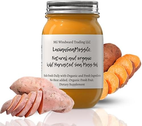 Sweet Potato Pie Infused Certified Wild Harvested Organic Irish Sea Moss Gel | Immune and Digestive Support | Vitamin Mineral Antioxidant Supplements | Made Fresh Daily (16oz. Sweet Potato Pie)