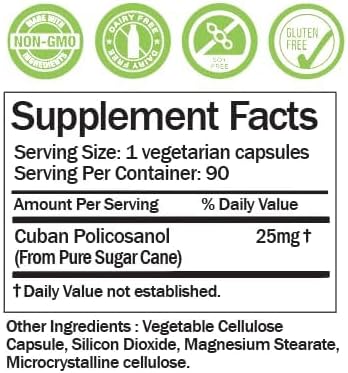 Cuban Policosanol 25mg 90 Vegetable Capsules (Pack of 2)
