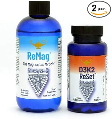 RnA ReSet ReMag &amp D3K2 Reset Bundle – Liquid Magnesium Supplement (8.1 Fl Oz) &amp Vitamin D3 + K2 Capsules (60 Count) NSF Certified
