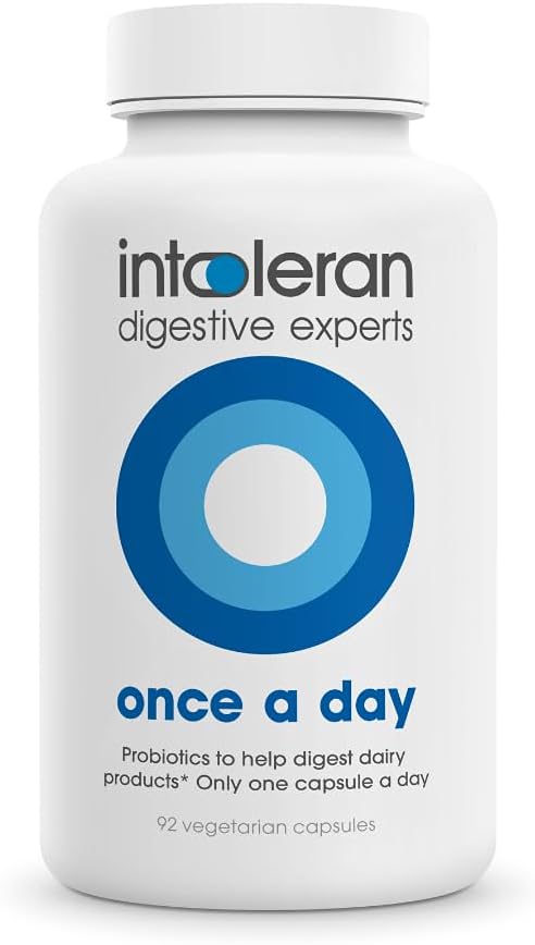 Intoleran Once a Day - 92 Capsules | Probiotic Lactose Intolerance Supplement | Actively Produces Lactase Enzyme &amp Helps Digest Dairy | 1 Capsule per Day | 6 Lactic Acid Ferments | Pure &amp Dair