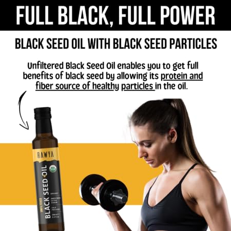 RAWYA Black Seed Oil | Extra Strong Taste With TQ Cold Pressed Nigella Sativa Non-GMO Glass Bottle + RAWYA Black Pit Oil - Unrefined Premium With TQ Cold Pressed Natural 8.4 Fl Oz