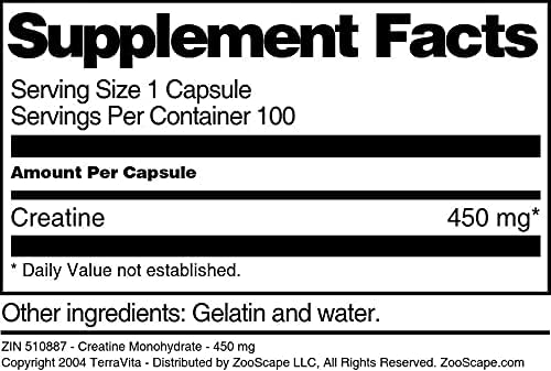 Creatine Monohydrate - 450 mg (100 Capsules ZIN: 510887)