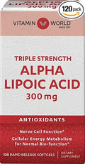 Vitamin World Alpha Lipoic Acid 300 mg. 120 softgels Triple Strength Antioxidant Rapid-Release Gluten Free