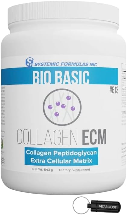 VitaBoost Systemic Formulas Collagen ECM #613 Bio Basic Collagen Powder Promotes Hair Nail Skin Collagen Supplement and Keychain Pill Holder