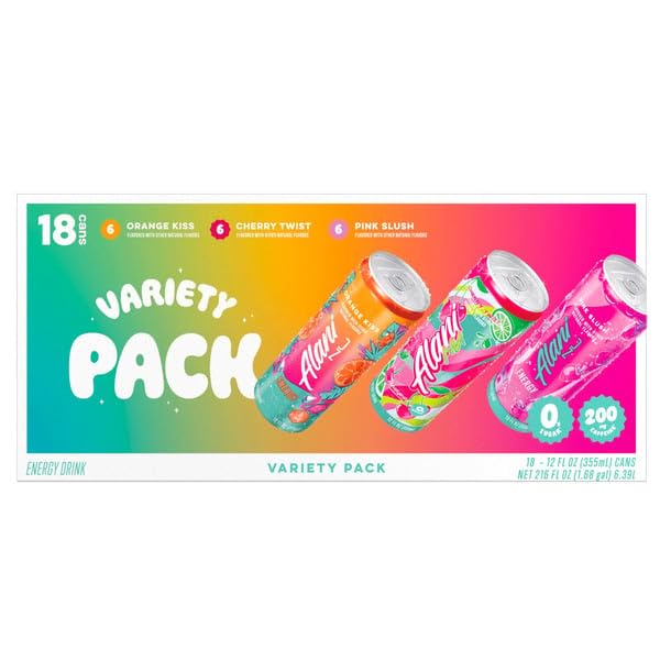Alani Energy Drink Sugar Free - Variety Pack - Summer Splash Edition 6 Cans Per Flavor 12 FL Oz Per Can 3 Flavors: Orange Kiss Cherry Twist Pink Slush (18 Count)