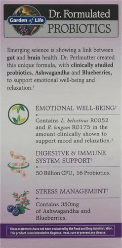 Garden of Life Probiotics Mood+ Dr Formulated Acidophilus Probiotic SupplementPromotes Emotional Well-Being Relaxation and Digestive BalanceAshwagandha for Stress Management 60 Count (Pack of 6)