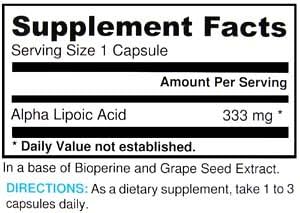 Wonder Labs Alpha Lipoic Acid w/bioperine Grape Seed Extract Supports Metabolic Functions and Antioxidant Functions 120 Capsules