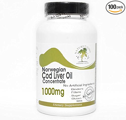 Norwegian Cod Liver Oil Concentrate 1000mg ~ 100 Capsules - No Additives ~ Naturetition Supplements