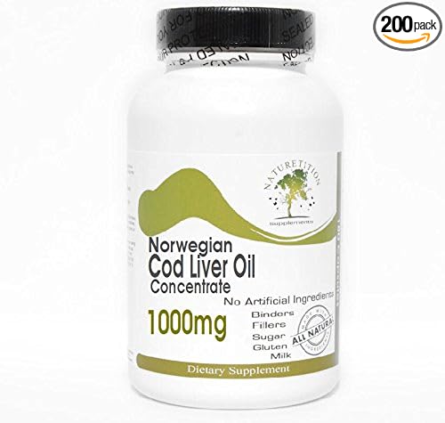Norwegian Cod Liver Oil Concentrate 1000mg ~ 200 Capsules - No Additives ~ Naturetition Supplements