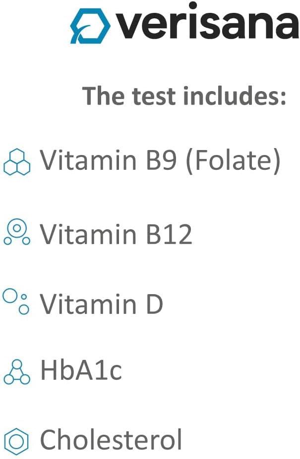 Verisana Micronutrient Test &amp HbA1c + Cholesterol – Determine Your Vitamin B9 &amp B12 Vitamin D Levels + HbA1c &amp Cholesterol – Easily &amp Conveniently from Home – Analysis by CLIA-Certifi