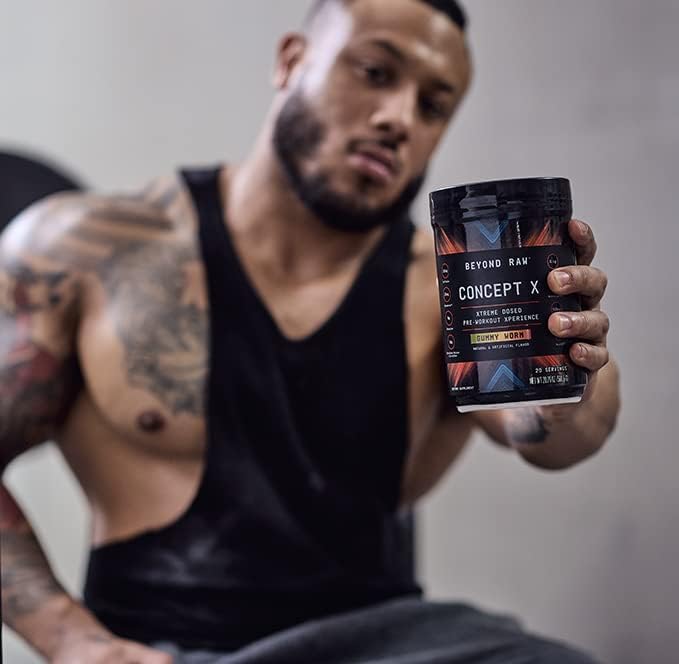 BEYOND RAW Concept X Clinically Dosed Pre-Workout Powder Contains Caffeine L-Citrulline Creatine and Beta-Alanine Gummy Worm Flavor 20 Servings