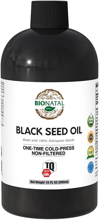 BioNatal Ethiopian Black Seed Oil 16oz PET/Plastic Bottle – Cold Pressed Nigella Sativa Black Cumin Seed Oil Unrefined &amp Non-Filtered High TQ Up to 4.64% – Supports Immune System Digestive