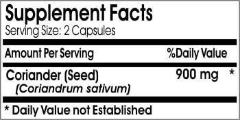 Coriander Seed 900mg // 100 Capsules // Pure // by PureControl Supplements