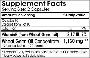 Wheat Germ Oil 1130mg ~ 100 Capsules - No Additives ~ Naturetition Supplements