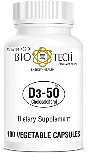 Bio-Tech Pharmacal D3-50 50000 IU 100 Vegetable Capsules – All-Natural Supplement – Supports Bone &amp Immune Health – No Dairy Fish Gluten Peanut Shellfish &amp Soy