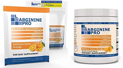 L-ARGININE PRO 2-Pack Orange Jar and 30 Single Serve Packs Great Tasting! | Blood Flow | Pre-Workout Drink | with Vitamins C B6 B12 K &amp More