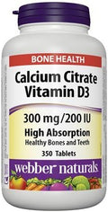 Webber Naturals Calcium Citrate Vitamin D3 300mg / 200IU High Absorption 350 Tablets