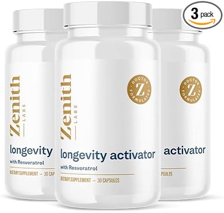 Zenith Labs Longevity Activator Anti-Aging Supplement Dietary Supplement Natural Antioxidants with Resveratrol - Supports Immune Function and Healthy Memory 3 Pack