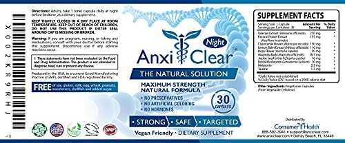 Consumer Health AnxiClear Night - Boosts Mood Calms the Mind Elevates Serotonin Levels - 5-HTP L-thianine - 30 Capsules - Made in the USA